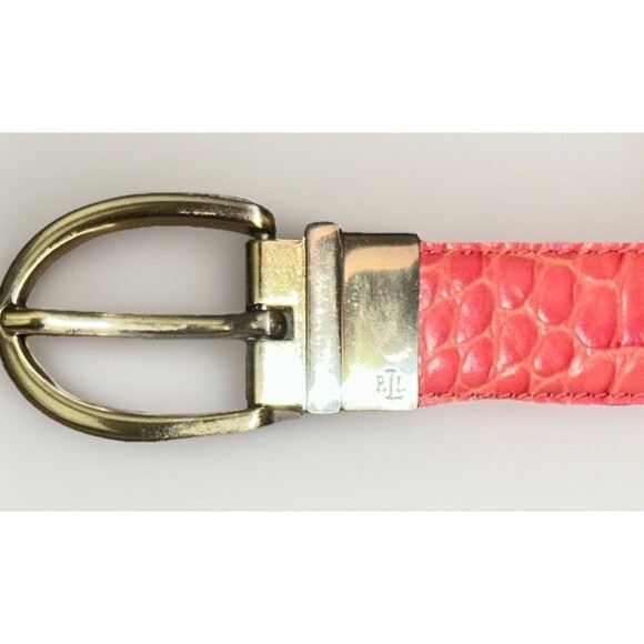 LAUREN Ralph Lauren‎ Reversible Belt Pink Green Crocodile Embossed Sz S - Picture 3 of 7
